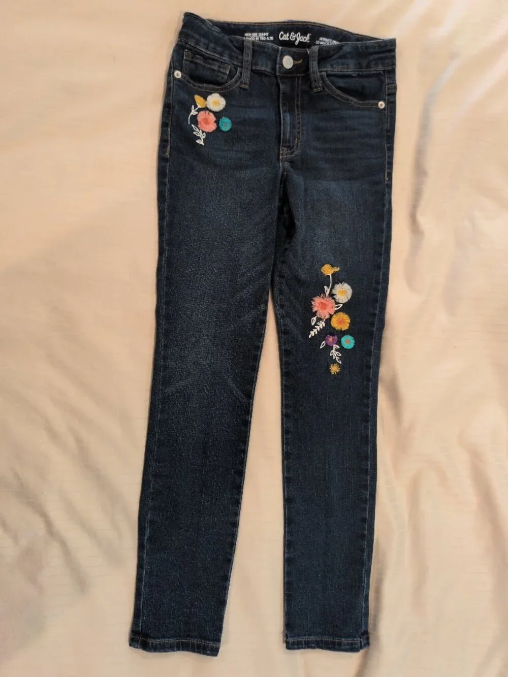 Girls Embroidered High Waist Skinny Jeans